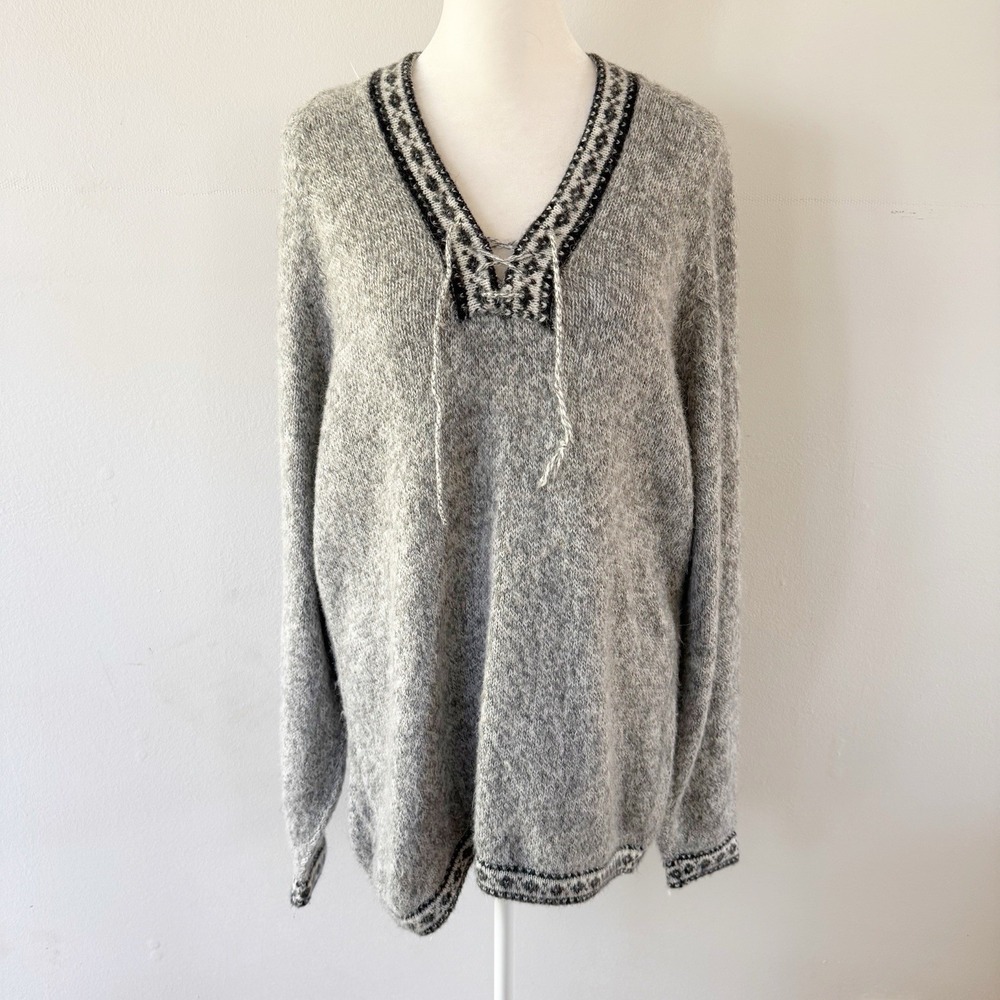 Handmade Sweater Women L Gray Nordic Fair Isle Wool Blend Gorpcore Cottagecore